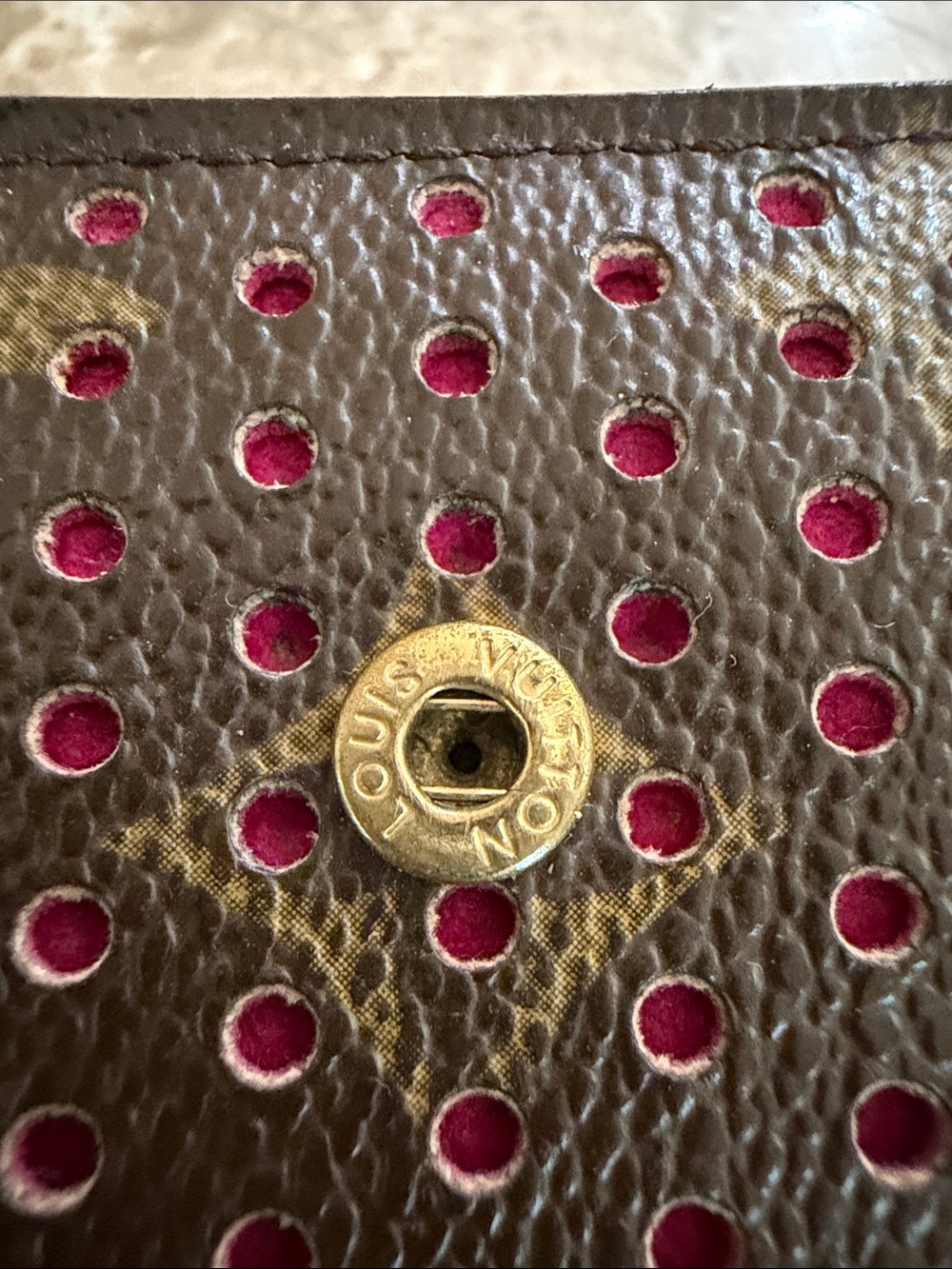 Louis Vuitton Auth Monogramed Perforated Compact Zipper Fuschia wallet /dustbag - Picture 15 of 17